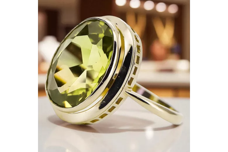 14K жълто злато Жълт перидот Пръстен Винтидж стил vrc285y